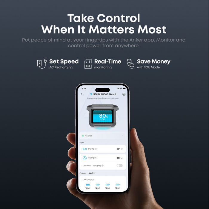 Anker SOLIX C1000 Gen2 Portable Power Station | 2,000W / 1,024Wh | UltraFast Charging | Solar Generator Kit Options | 5-Year Warranty