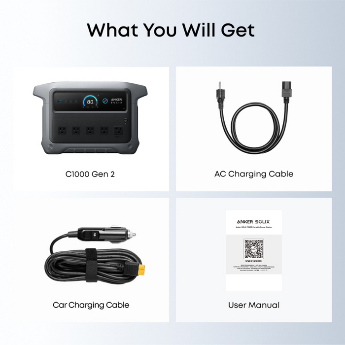 Anker SOLIX C1000 Gen2 Portable Power Station | 2,000W / 1,024Wh | UltraFast Charging | Solar Generator Kit Options | 5-Year Warranty