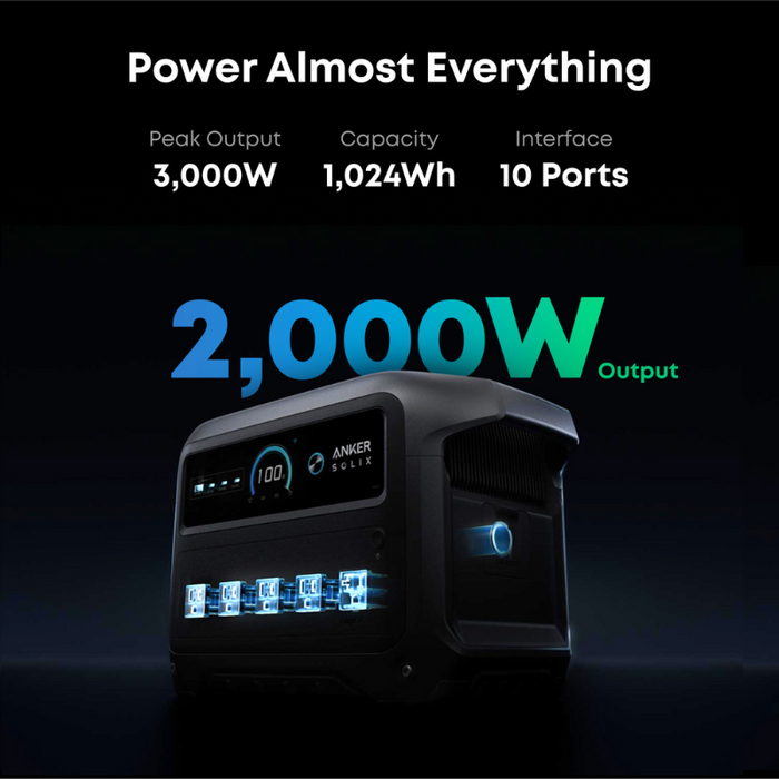 Anker SOLIX C1000 Gen2 Portable Power Station | 2,000W / 1,024Wh | UltraFast Charging | Solar Generator Kit Options | 5-Year Warranty