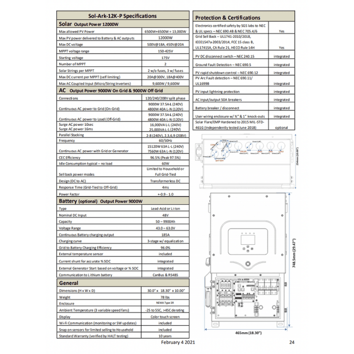 Sol-Ark 12K 120/240/208V 48V [All-In-One] Pre-Wired Hybrid Solar Inverter | 10-Year Warranty - ShopSolar.com